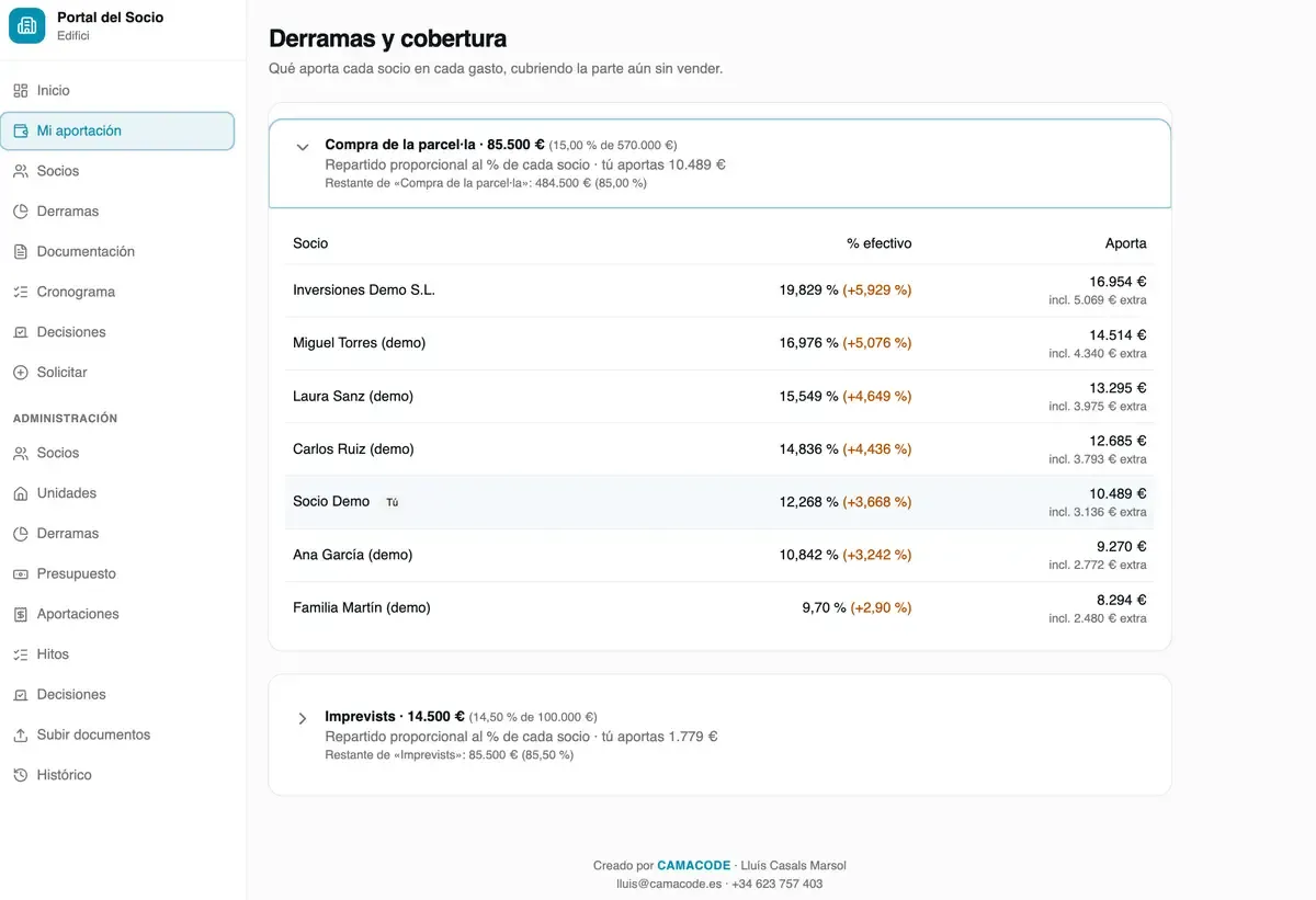 portal de socios: derramas