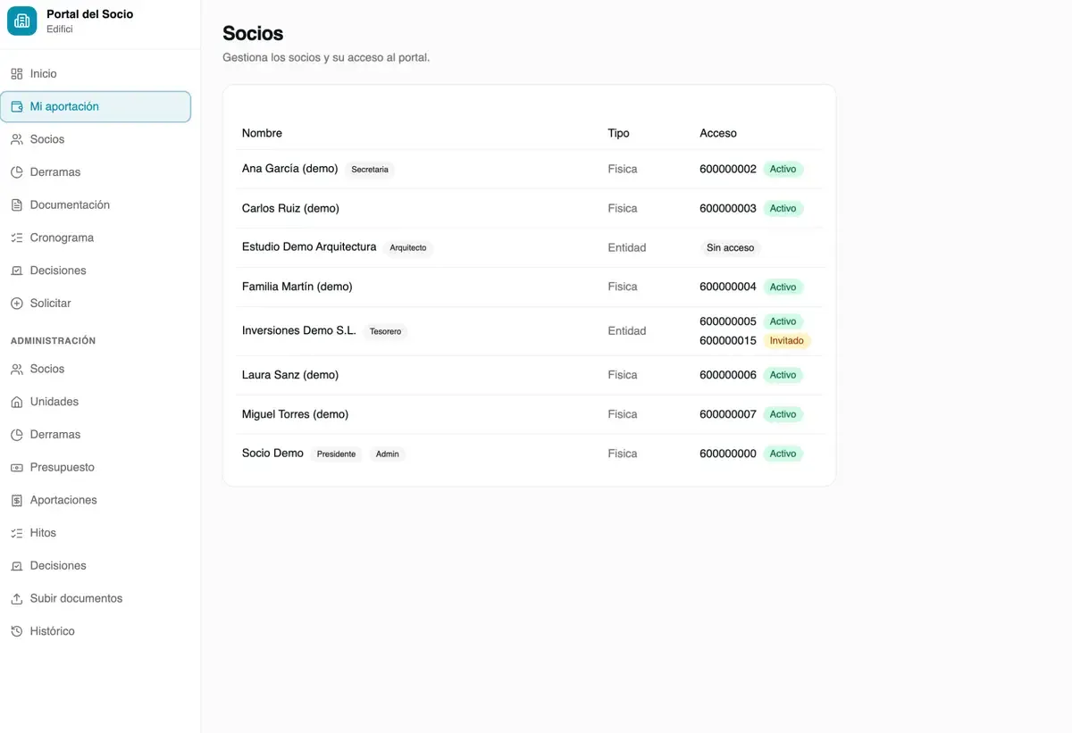 portal de socios: registro de socios