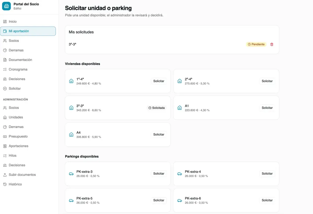 portal de socios: solicitudes